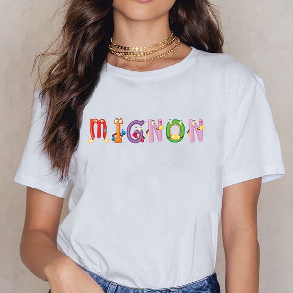 

t shirt women mignon kawaii inscriptions print female shirt