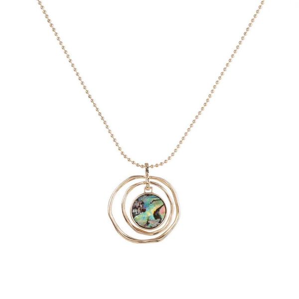 

n5657 zwpon concentric circles abalone pendant necklace for women 60 cm 3.80 cm link chain chokers necklaces shell round trendy, Golden;silver