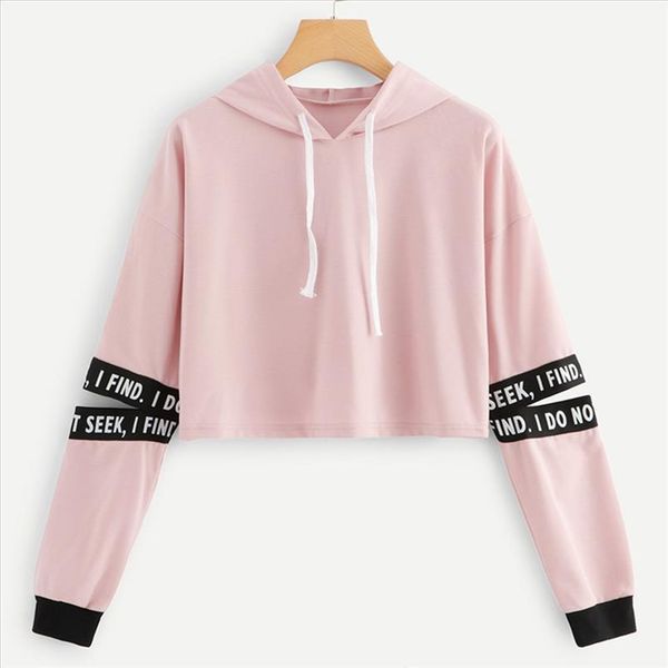 

толстовки женщин письма кулиска hoodie cut out рукав толстовка женщины весна с капюшоном с длинным рукавом пуловер топы блузы, Black