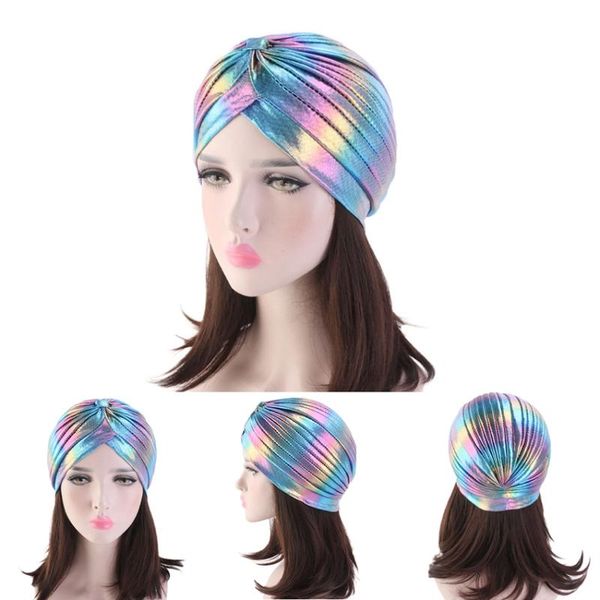 

hair accessories metallic turban headband for women hairwrap wrap headwear woman shiny rainbow turbans lady hat cap 2021