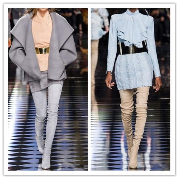 

autumn winter women boots long stretch slim thigh high stretch suede over-the-knee boot side zip-up closure pull on thigh boots, Black