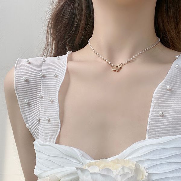 

chokers personality flower necklace aestheticism minority pearl chain bone net red temperament neck girl 1676, Golden;silver