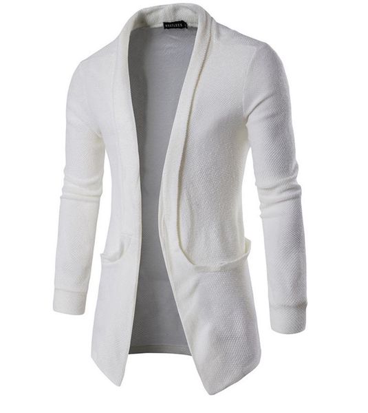

knitted sweatshirt coat men big turn down collar cardigan pockets design solid color long sleeve mens long sweater 2018, Black