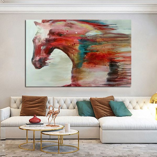 

paintings reliabli art abstract red horse posters prints colorful oil painting on canvas wall pictures for living room home decoration