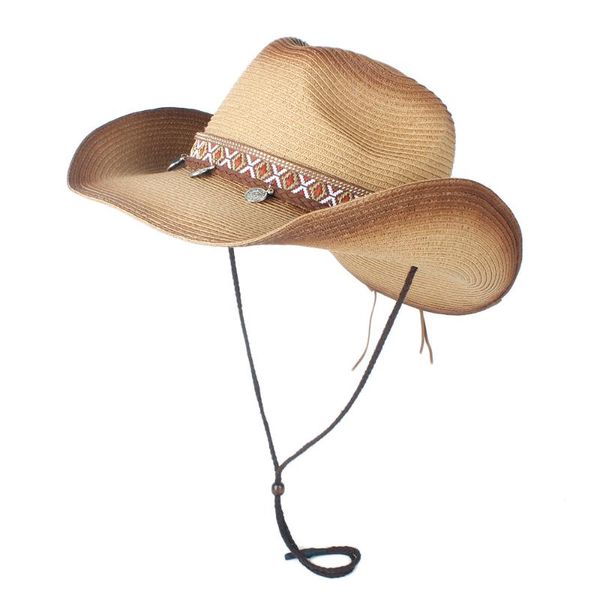 

wide brim hats cowboy hat women hollow western lady summer straw sombrero hombre beach cowgirl jazz sun size 57-59cm, Blue;gray