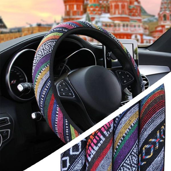 

car steering wheel cover car accessories ethnic style universal elastic linen styling