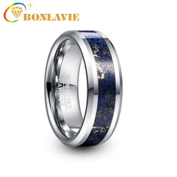 

wedding rings bonlavie 8mm tungsten carbide ring engagement steelinlaid lapis lazuli steel men's, Slivery;golden