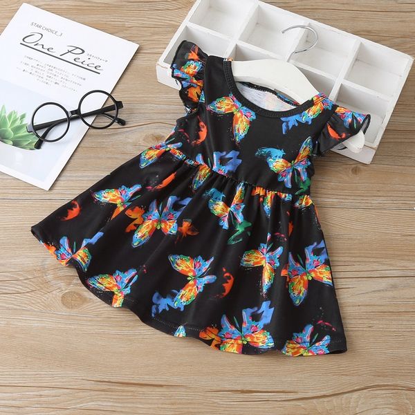 

baby girls clothes summer baby dress flying sleeve newborn infant princess cotton animal butterfly print a-line toddler dresses, Red;yellow