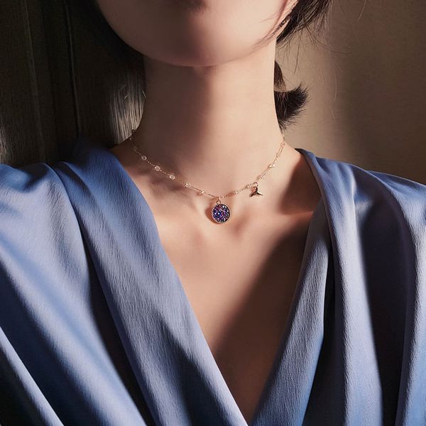 

chains glittering colorful necklace with unique fish tail, Silver