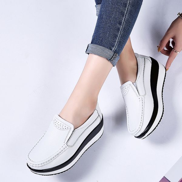 

women flats platform shoes women elegant genuine leather shoes woman autumn slip on casual flat shoes women zapatos de mujermultifunction, Black