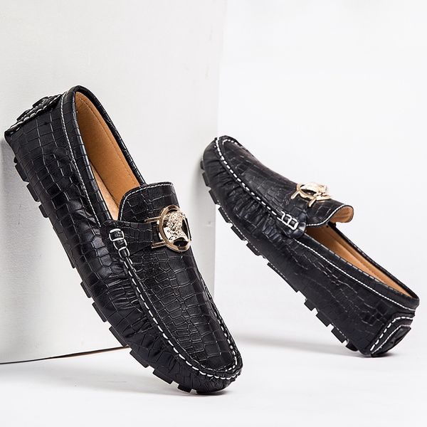 

2020 designer silver shoes driving gents mens crocodile leather loafers casual natural genuine vintage big size 48, Black