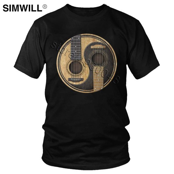 

old and worn acoustic guitars t shirt vintage yin yang t-shirt men cotton guitarist tshirt short sleeved stylish big size tee