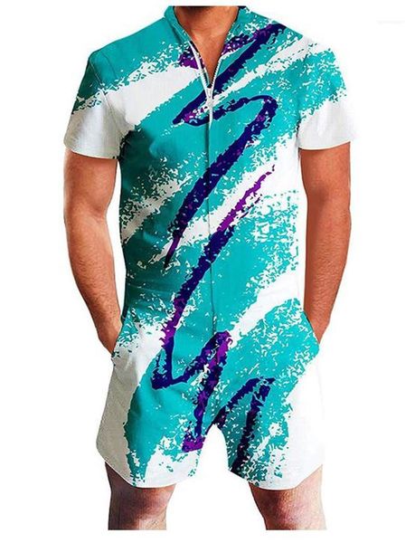 

jumpsuits fashion short sleeve short pants mens beach jumpsuits casual males clothing tie dye print mens designer beach, Gray