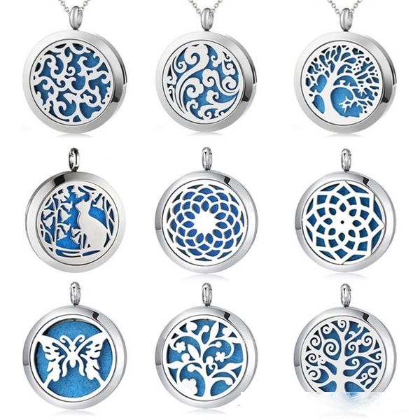 

mixed styles 30mm premium aromatherapy essential oil diffuser necklace locket pendant stainless steel jewelry with 24 chain & pads, Black