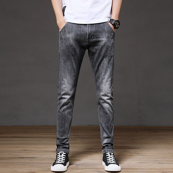 

2020 летних джинсы мужских корейского стиля модных тонких мужчин растянуть случайные пригонки дымковых маленьких джинсы и jeanstrousers и je, Blue