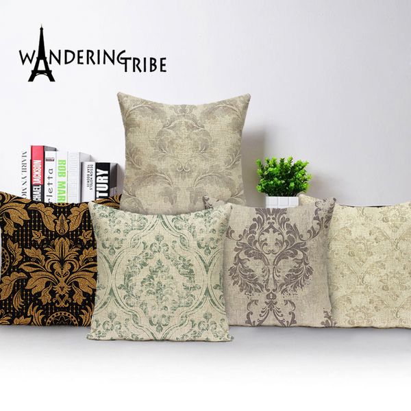 

vintage stripe cushion cover shabby chic floral pillow case plant flower linen cushions 45x45 custom throw pillows covers kissen