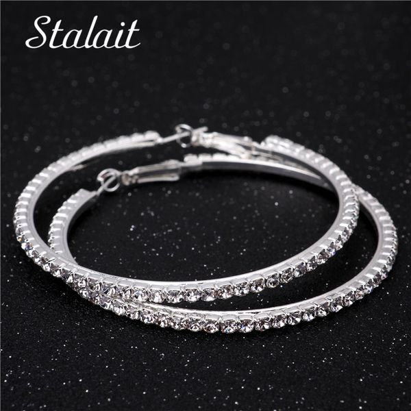 

2020 new large crystal hoop earrings diameter 20-100mm luxury gold/silver color earrings for women party gift statement jewelry, Golden;silver