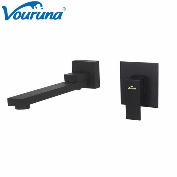 

vouruna black basin faucet wall mount swivel spout brushed nickel pvd gold bathroom sink mixer set tapware chrome