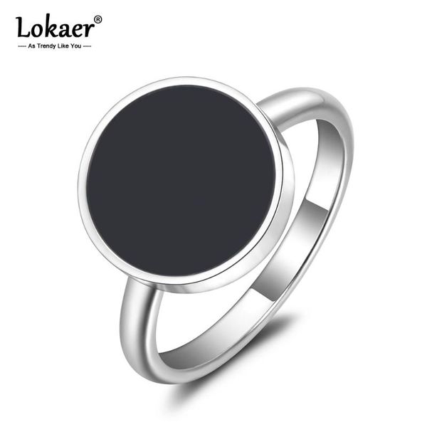 

cluster rings lokaer trendy style anniversary ring for women girls 10/12mm black acrylic stone 316l stainless steel jewlery r19048, Golden;silver