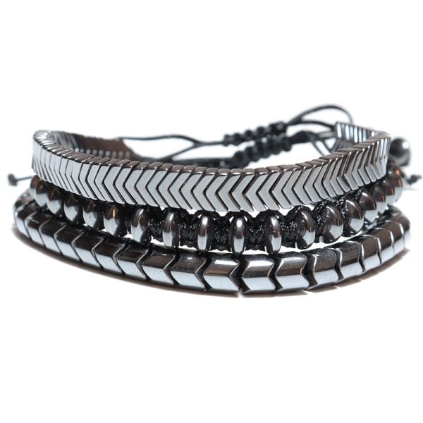 

charm bracelets trendy 3pcs/pair rope braided man natural black hematite stone braslet adjustable strand braclet bijoux homme pulseras, Golden;silver