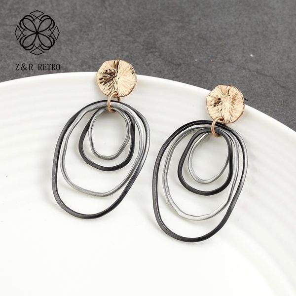 

stud geometric irregular circle earrings metal women fashion jewelry push-back vintage birthday party gift, Golden;silver