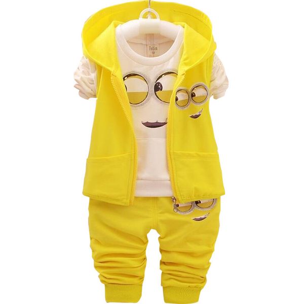 Baby Mädchen Jungen Minions Kleidung Sets Kinder Neue Frühling und Herbst Cartoon Baumwolle Anzug Mit Kapuze Weste + T-shirt + hosen Kleidung Set