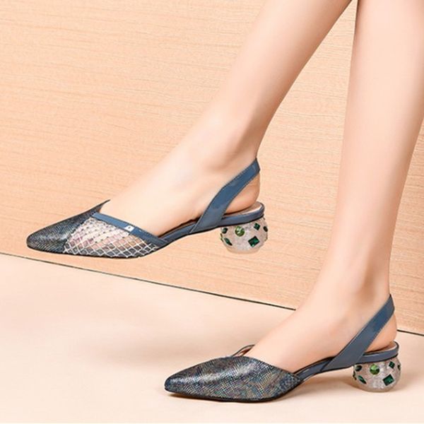 

women sandals glitters crystal rhinsetone med heels cow leather spring summer prom shoes classic design 2020 shoes woman, Black