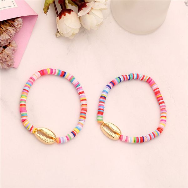 

charm bracelets handmade boho bracelet femme candy color polymer clay elastic for women jewelry wristband, Golden;silver