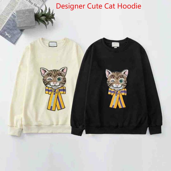 

20FW Cute Cat Design Embroidery Sweatshirt Men Fashion Hoodie Sequin Letters Streetwear Casual Sweater Italy Homme Winter Clothes M-2XL