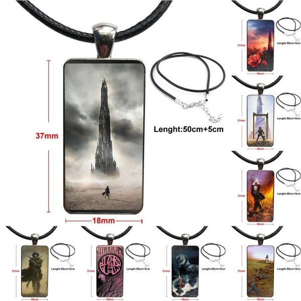 

pendant necklaces the stephen king dark tower fashion glass cabochon rectangle necklace choker jewelry for girls gift, Silver