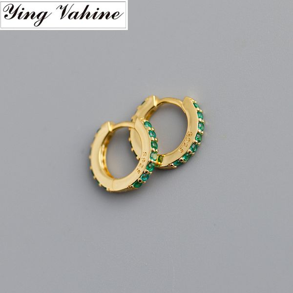 

ying vahine 100% 925 sterling silver green and blue zircons round circle hoop earrings for women, Golden;silver