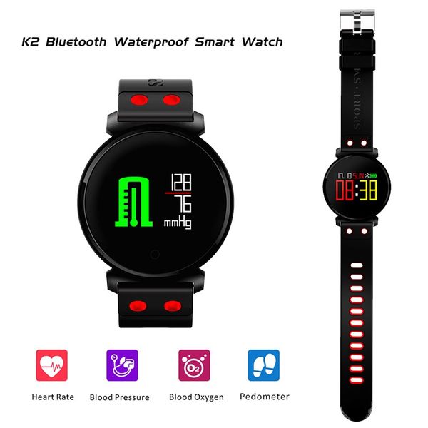 

2018 new smart watch men women k2 bluetooth waterproof colorful oled touch screen smartwatch blood pressure heart rate monitor