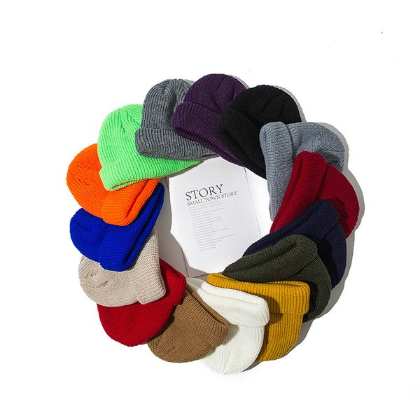 

beanies knitted solid hat winter hats for man woman retro dome autumn warm warmer bonnet short wool head cap knit