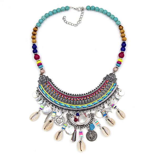 

chokers women necklace boho ethnic jewelry alloy shell pendant, Golden;silver