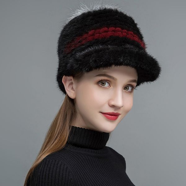 

beanie/skull caps nh real fur hats for women luxury black natural cap winter warm female fashion silver ball visors mzw029, Blue;gray