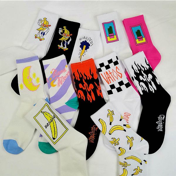 

korean style fashionable harajuku streetwear hip hop socks funny men socks lucky skateboard flame women, Black