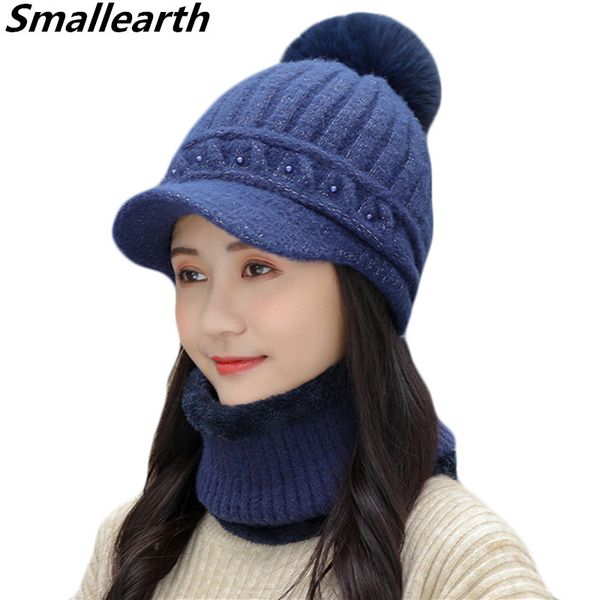 

beanie/skull caps winter plush hats scarf set women thick warm beanies skullies girl hat female knitted bonnet beanie outdoor riding sets, Blue;gray