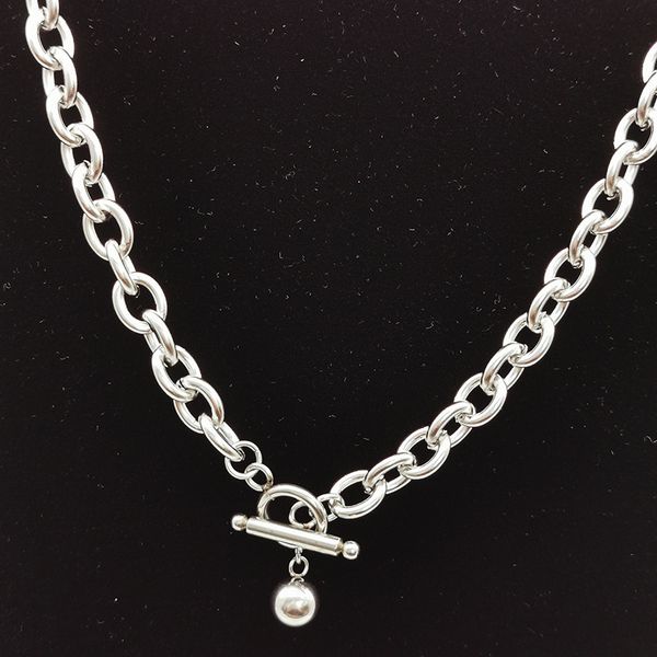 

chains titanium steel o-shaped necklace with tail beads fashion sweater chain men and women couple models, Silver