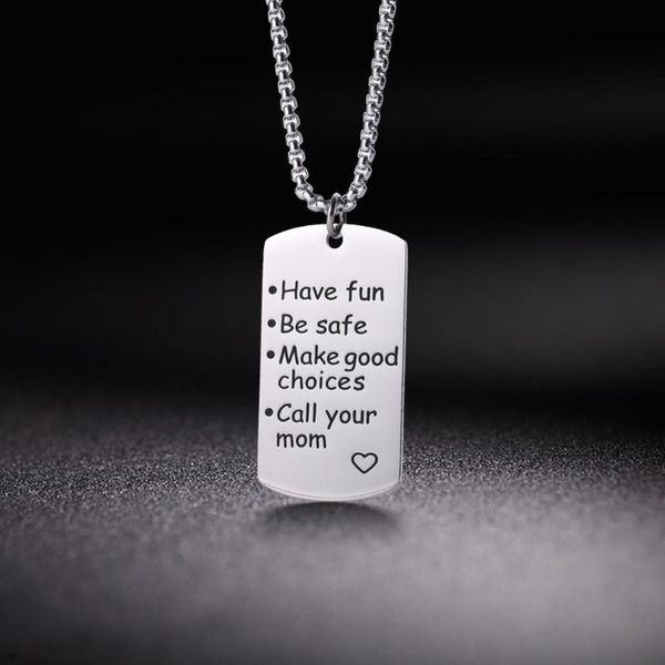 

chains my shape women necklace 316l stainless steel quote engraved have fun be safe make good choices choker pendant jewelry men gift, Silver