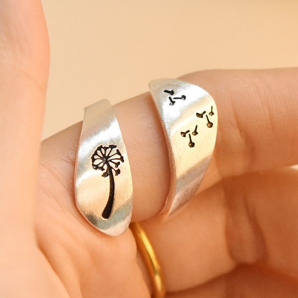 

new arrival european and american dandelion seed silver plated hand-brushed winding ring for women vintage jewelry, Golden;silver