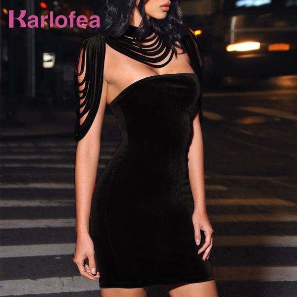 

karlofea new female sleeveless dress spring club solid black wine dress removable collar stretch velvet party mini, Black;gray