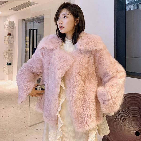 

women's fur & faux 2021 sweet autumn winter women coats doll collar long sleeve furry large size cc1325, Black