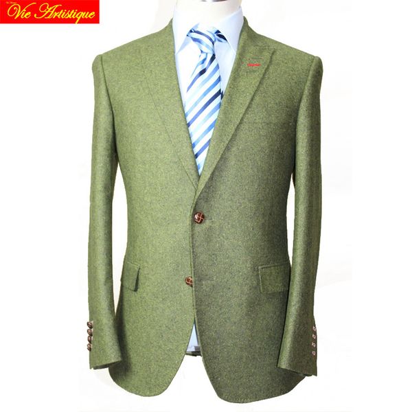

custom tailor made men's bespoke suits business formal wedding ware bespoke 2 piece jacket coat pant green tweed wool slim fit, White;black