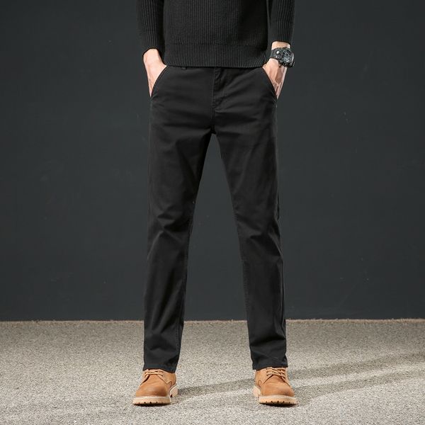 

men's pants 3 colors spring autumn winter fashion 2021 straight men smart casual 97% cotton man trousers plus size 28-38 40,p325, Black