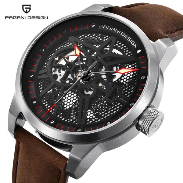 

wristwatches pagani design leather tourbillon watch men automatic wristwatch fashion mechanical watches relogio masculino, Slivery;brown