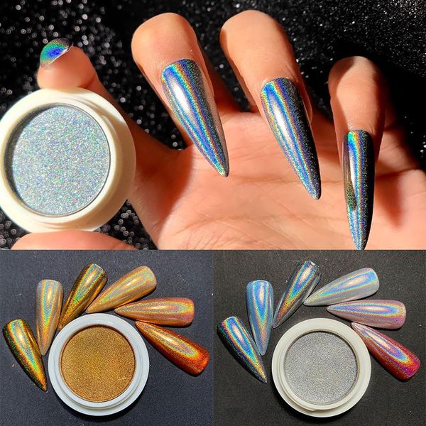 

Nail Glitters Solid Holographics Powders Nail Glitters Powder Dust For Art Pigment DIY Decorations Design, Silver;gold
