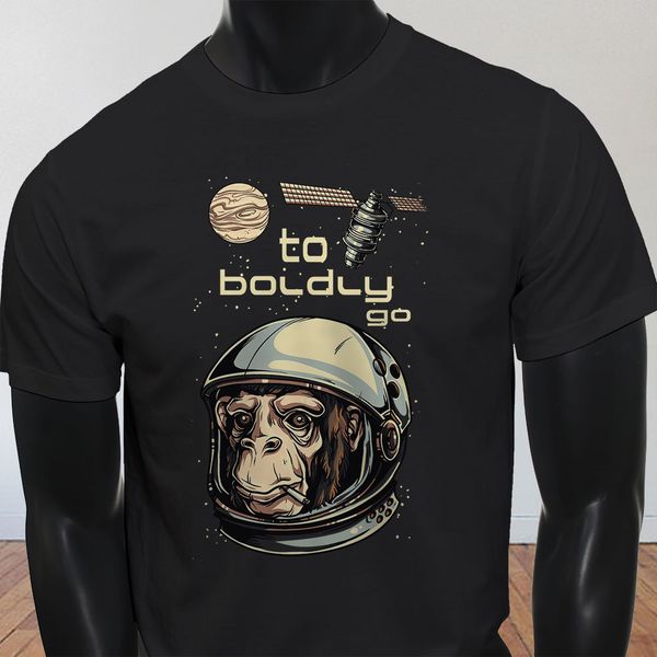 

new spring high-elastic cotton astronaut galaxy planets satellite go space monkey ape stars mens black t-shirt summer t-shirt