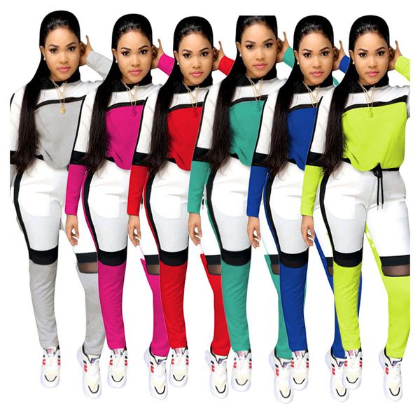 

women's tracksuits women 2 pieces set tracksuit patchwork long sleeve bodycon jogging pants, Gray