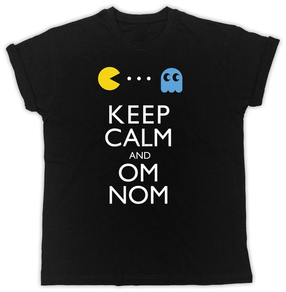 

funny keep calm and om nom pacman ideal gift present cool funny men black tshirt custom printed tshirt t shirt printing