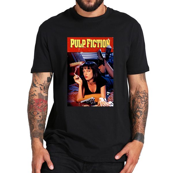 

pulp fiction t shirt american crime film poster shirt pure cotton vintage homme soft breathable crew neck eu size tee